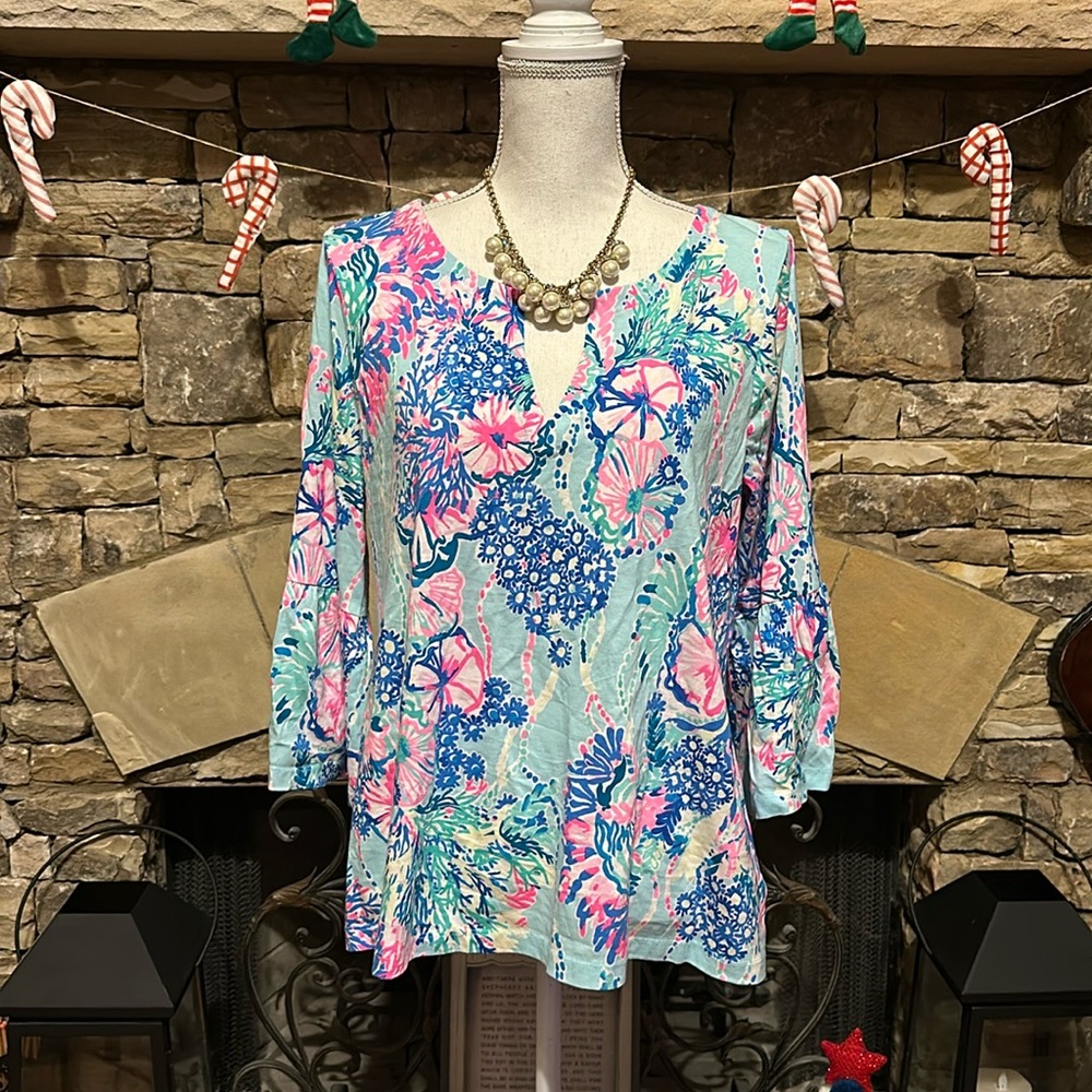 New Lilly Pulitzer Tosha Top Beach You To It Multi Print Pima Cotton Size XL